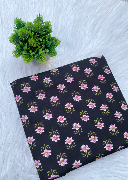 Black Floral Printed Cotton Fabric | Jovi India