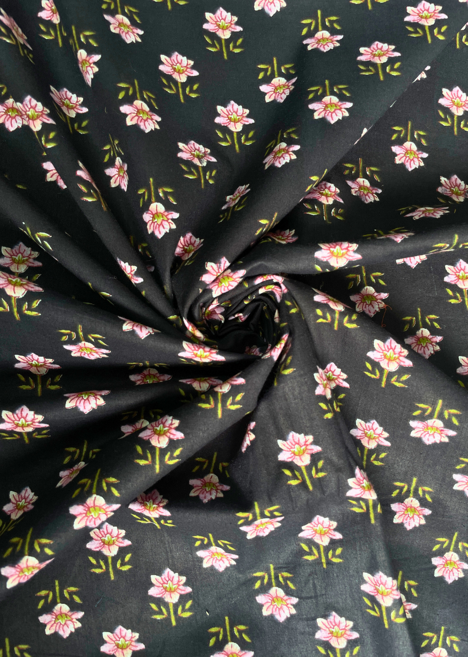 Black Floral Printed Cotton Fabric | JOVI India
