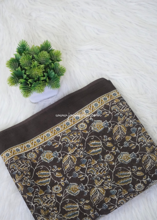 Brown Butti Cotton Floral Block Printed Fabric | Jovi Fashion India
