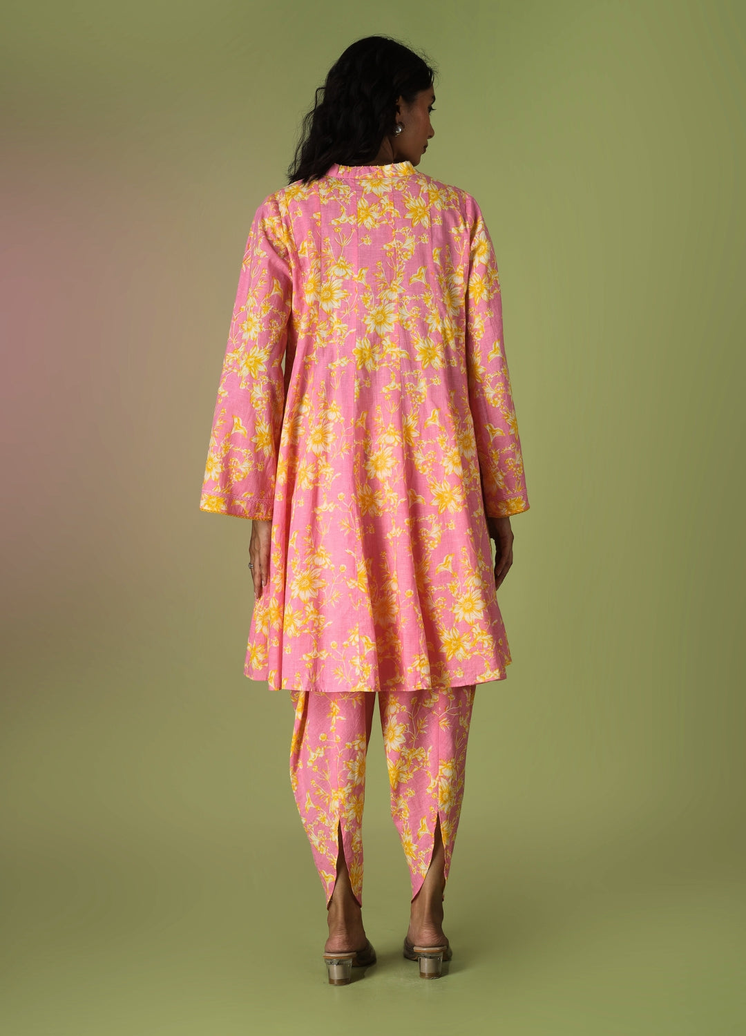 Pink Printed Short Kurta with Tulip Pants | JOVI India