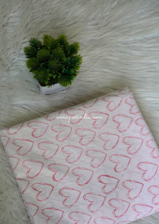 Heart Printed Cotton Block Fabric - Pink | Jovi Fashion India