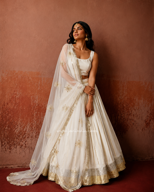 Off - White Silk Sleeveless Lehenga Set