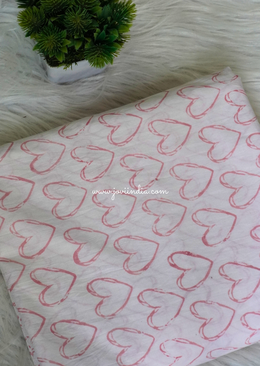 Heart Printed Cotton Block Fabric - Pink | Jovi Fashion India