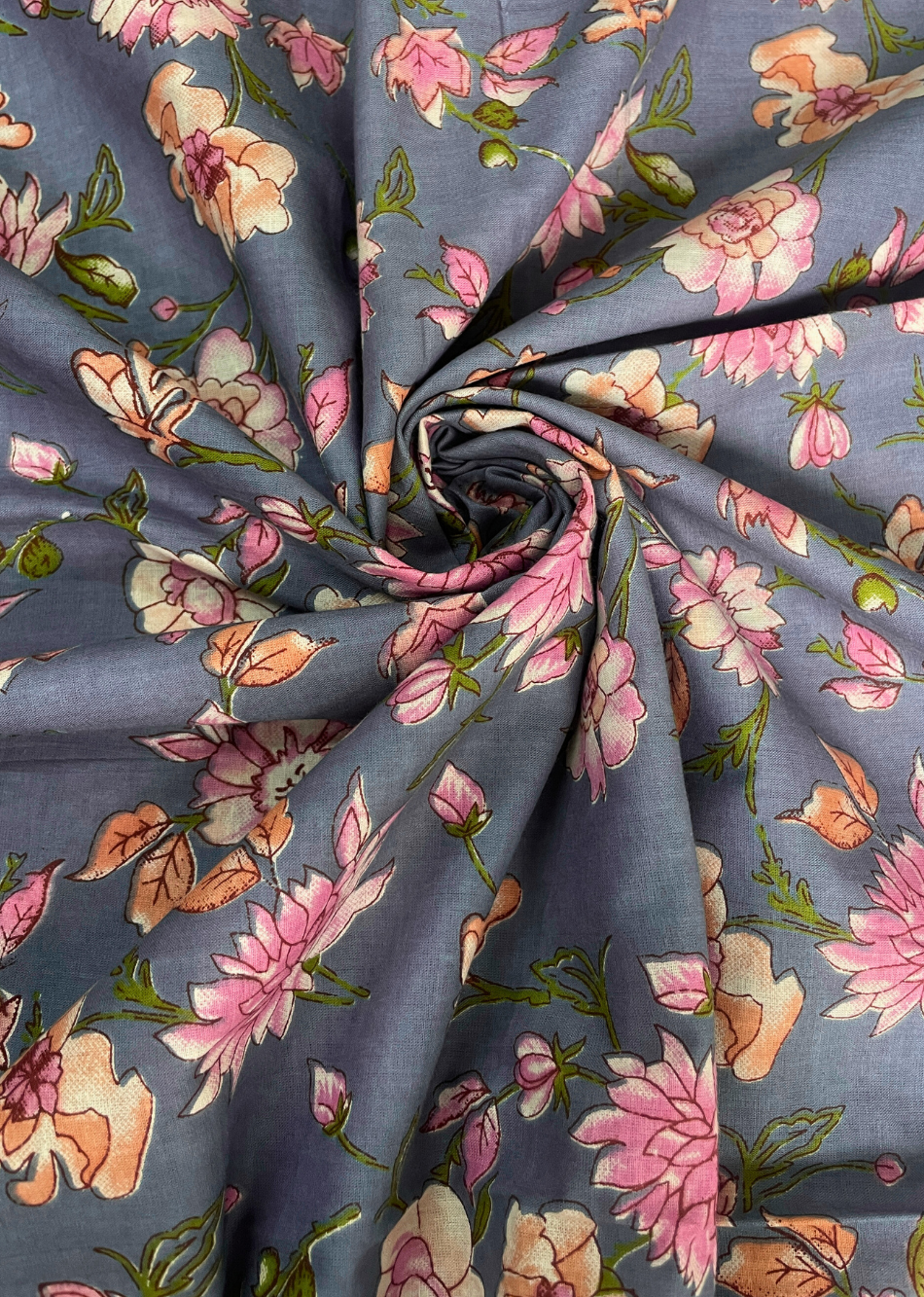 Grey Floral Printed Cotton Fabric | JOVI India