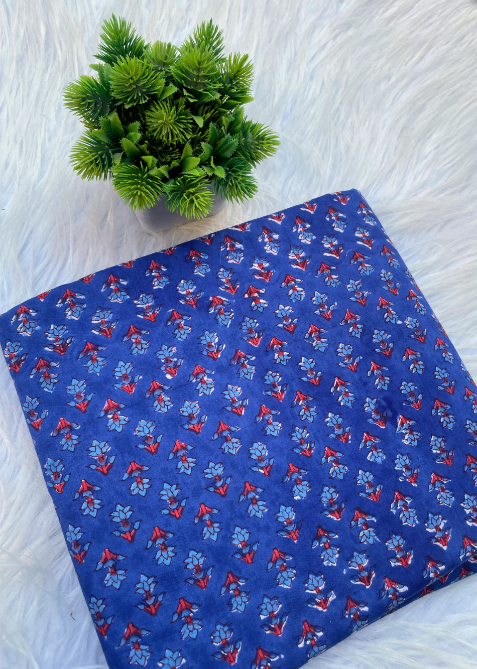 Blue Butti Hand Block Printed Cotton Fabric | JOVI India