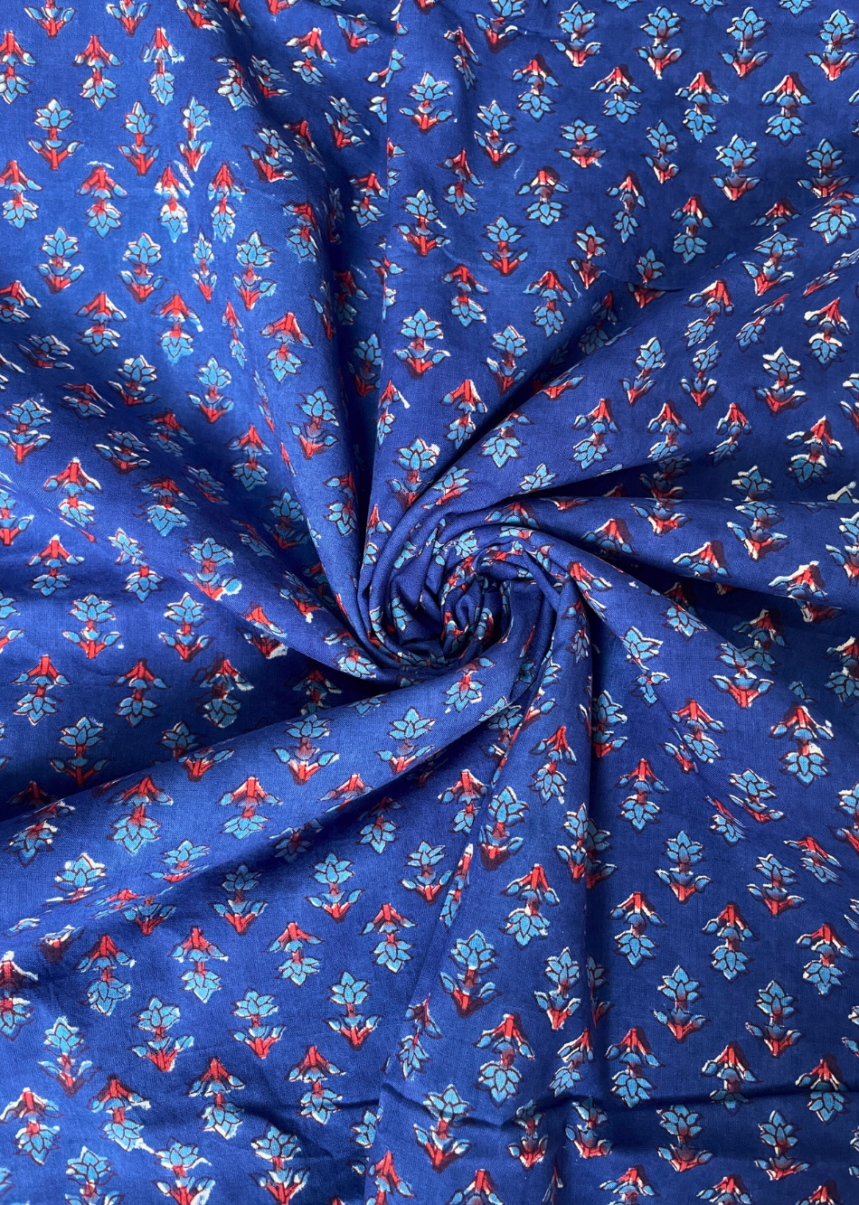 Blue Butti Hand Block Printed Cotton Fabric | JOVI India