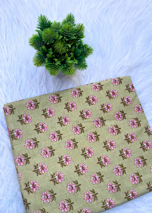 Light Green Floral Printed Cotton Fabric | Jovi India