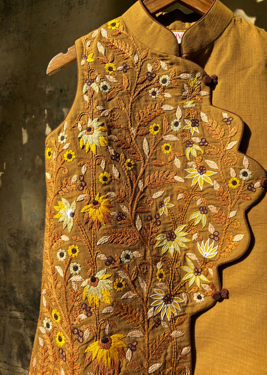 Mustard Yellow Embroidered Jacket | Jovi Fashion India