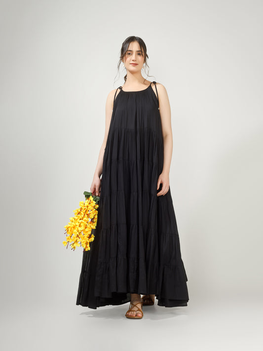 Black flowy maxi dress for women for summer, vacation and casual wear for JOVI India