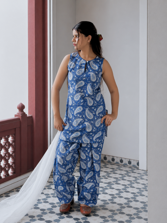 Indigo Printed Farshi Set | Jovi India