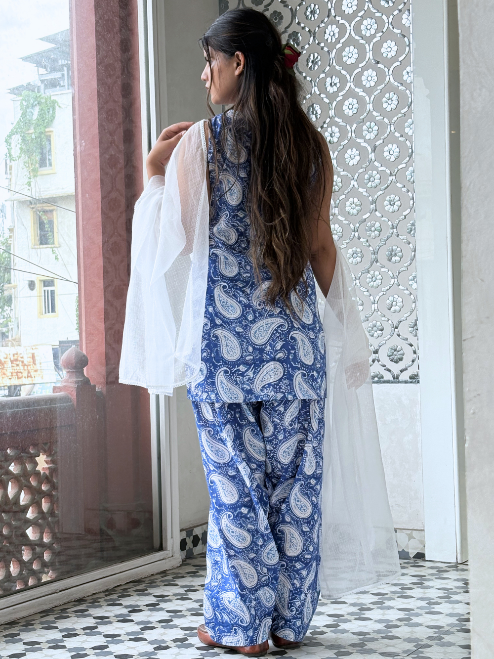Indigo Printed Farshi Set | JOVI India