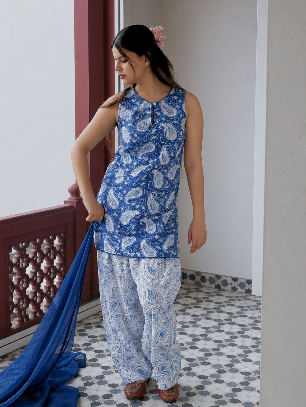 Indigo Fusion Farshi Set | JOVI India