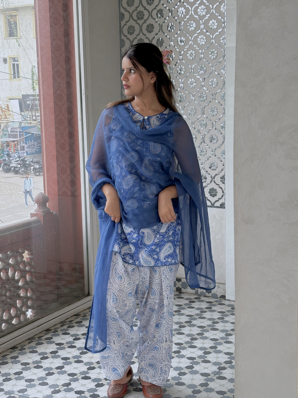 Indigo Fusion Farshi Set | JOVI India