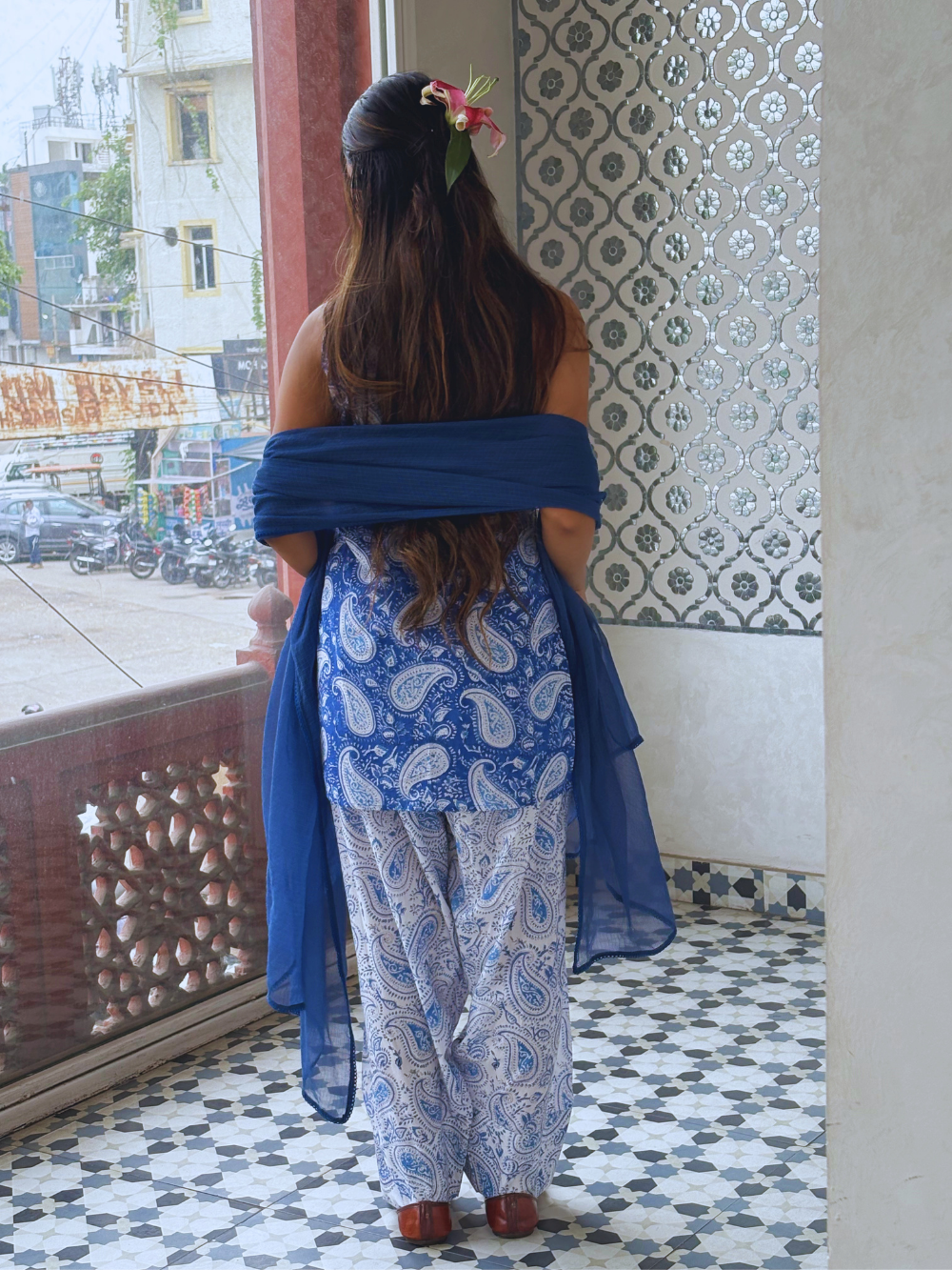 Indigo Fusion Farshi Set | JOVI India