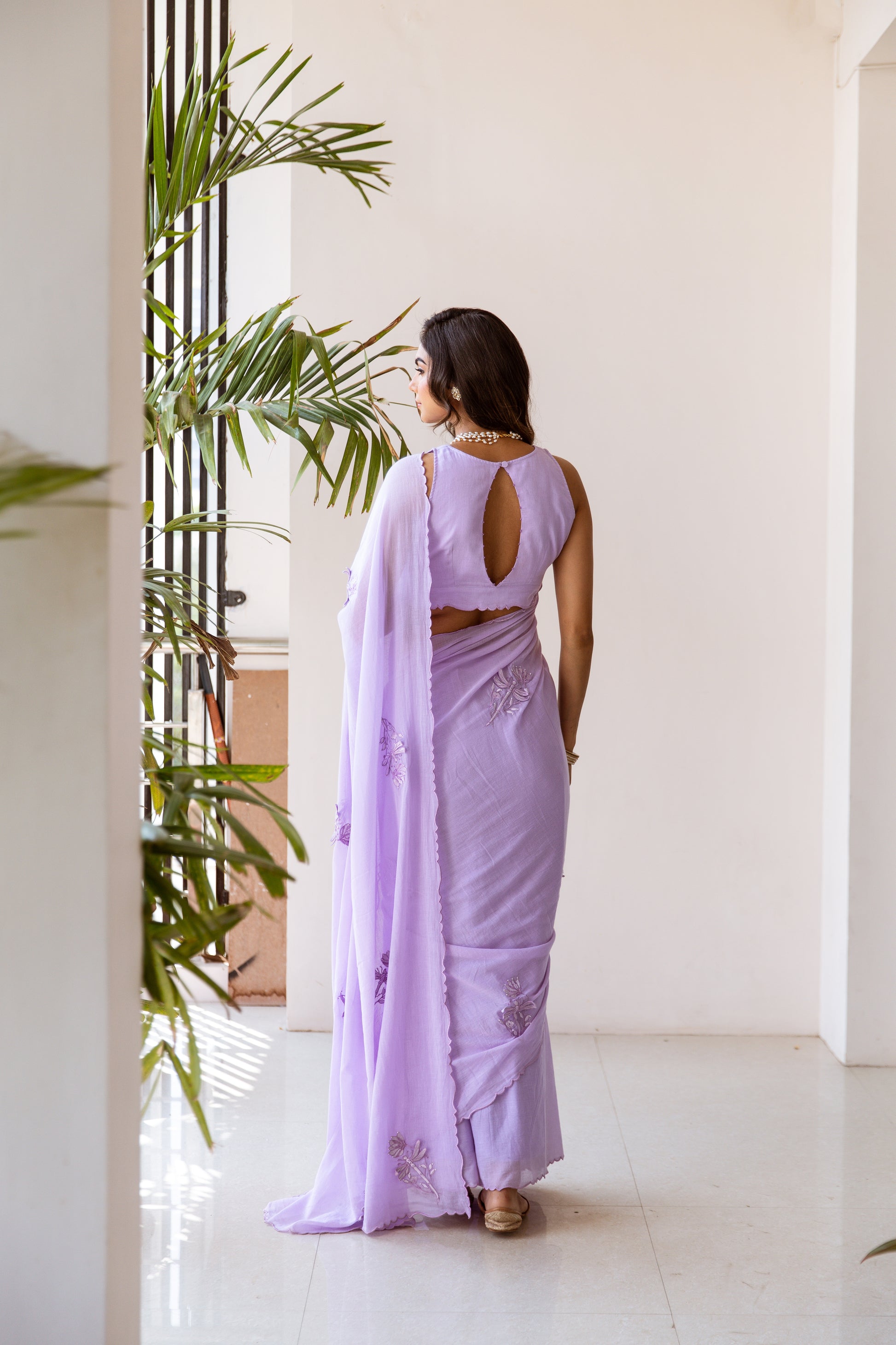 Lilac Embroidered Ready to Wear Saree | JOVI India
