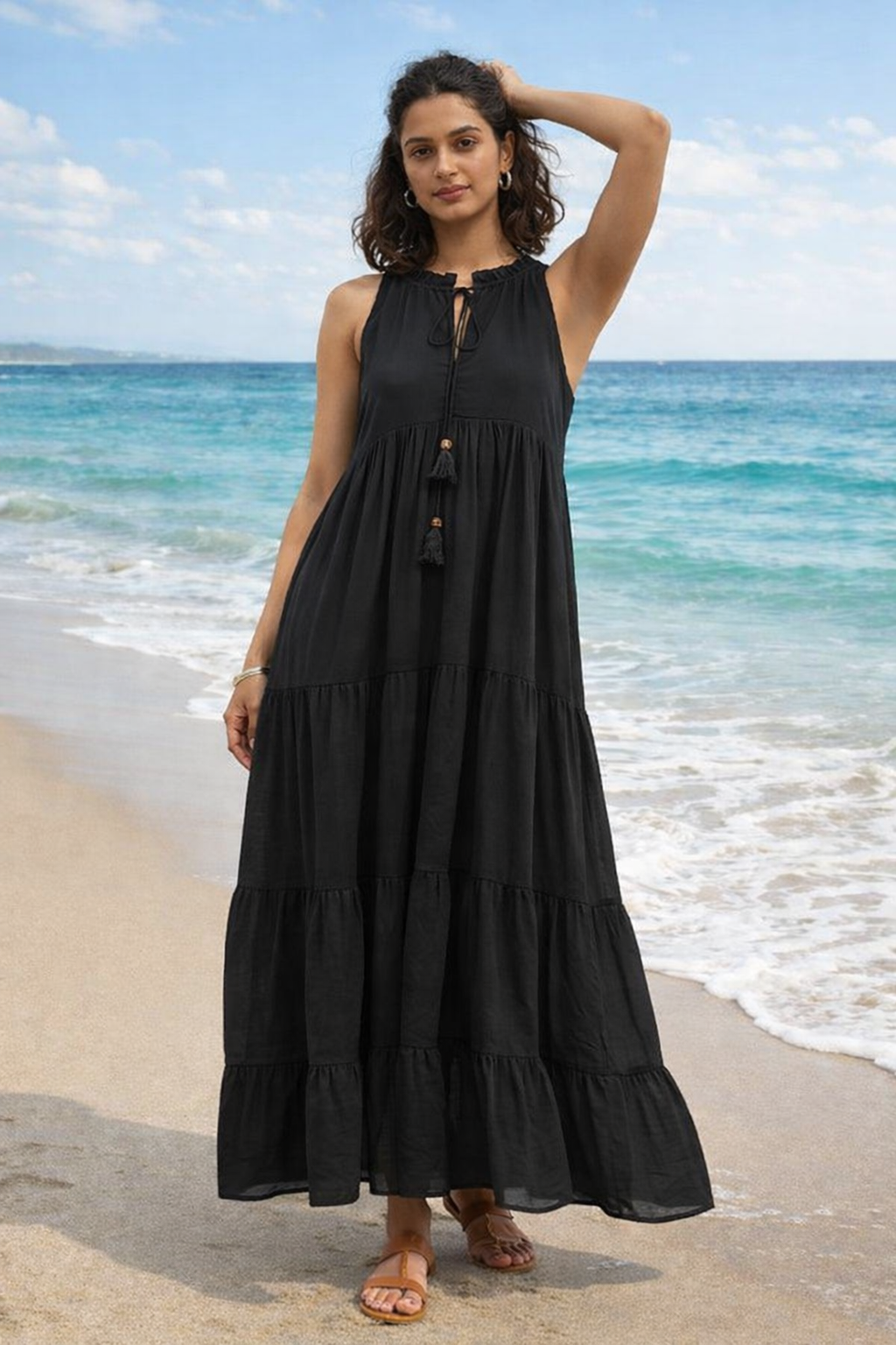 Black Ruffled Collar Maxi Dress | JOVI India