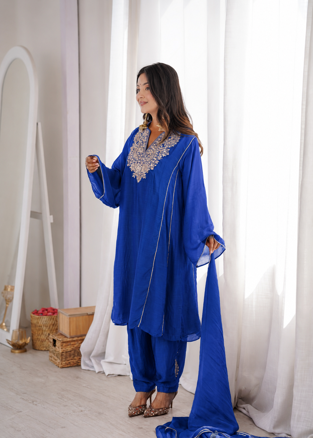 Royal Blue Chanderi Anti-fit Suit Set | JOVI India