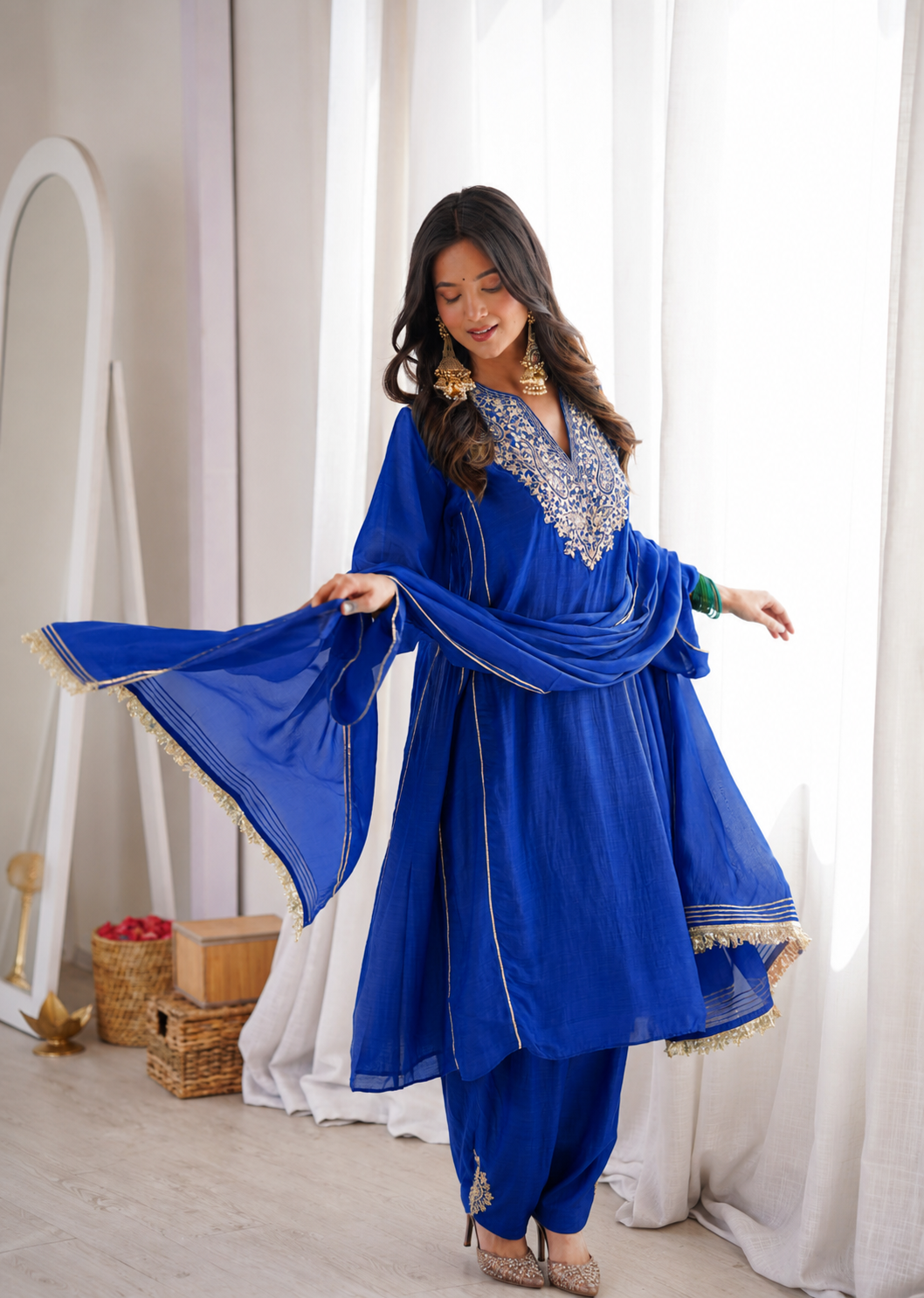 Royal Blue Chanderi Anti-fit Suit Set | JOVI India