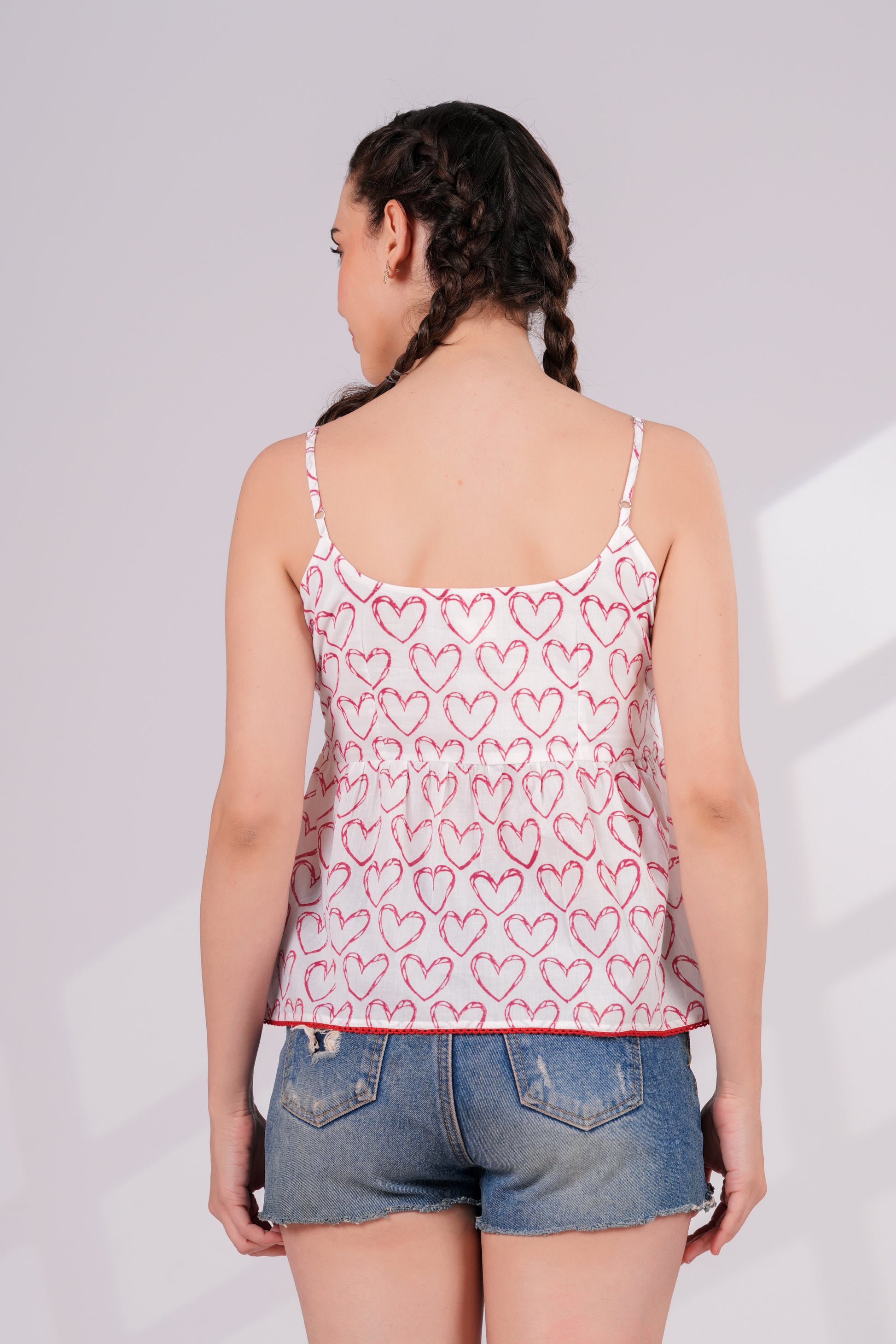 Red Heart Print Strappy Top | JOVI India