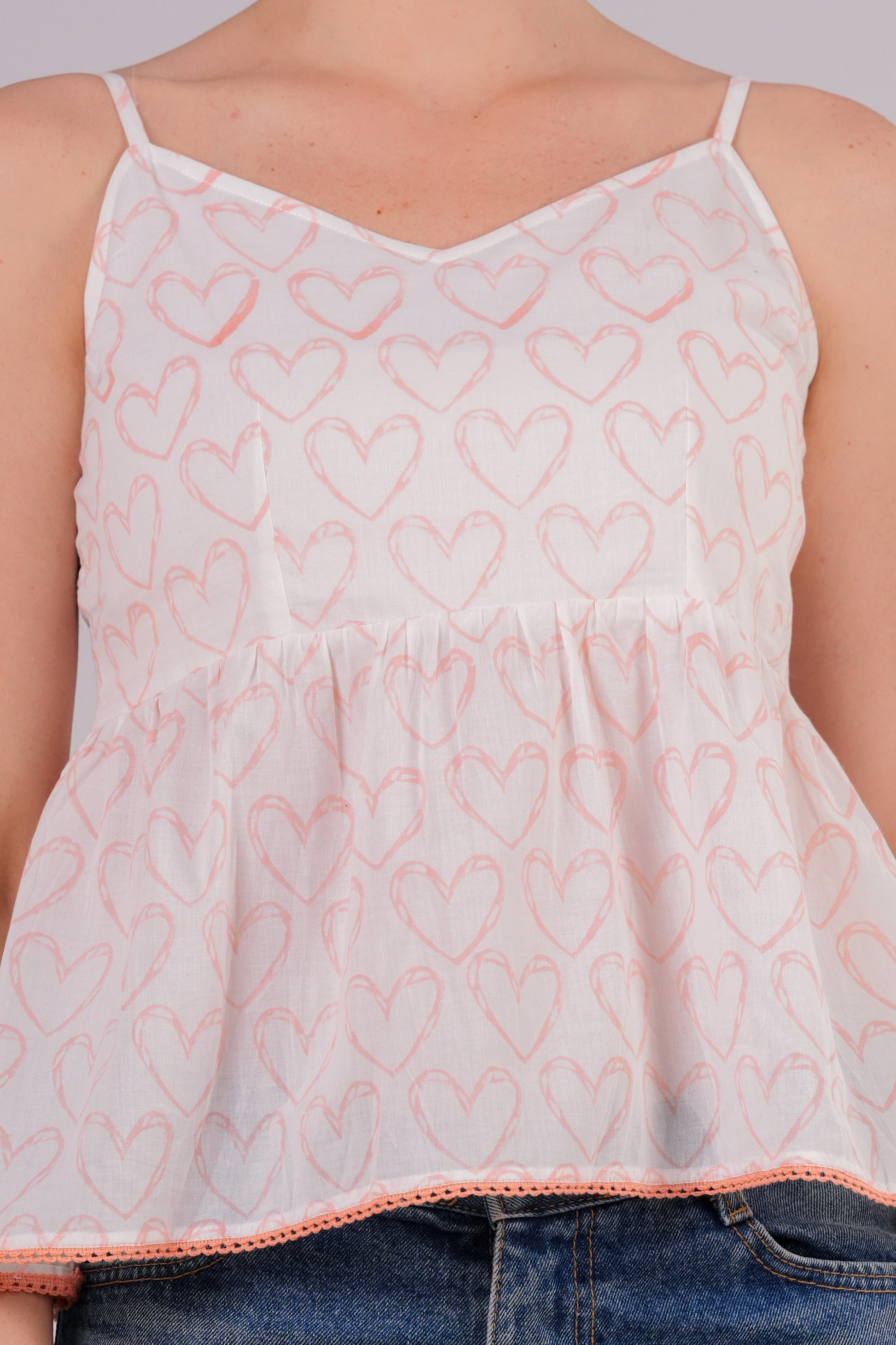Pink Heart Print Strappy Top | JOVI India