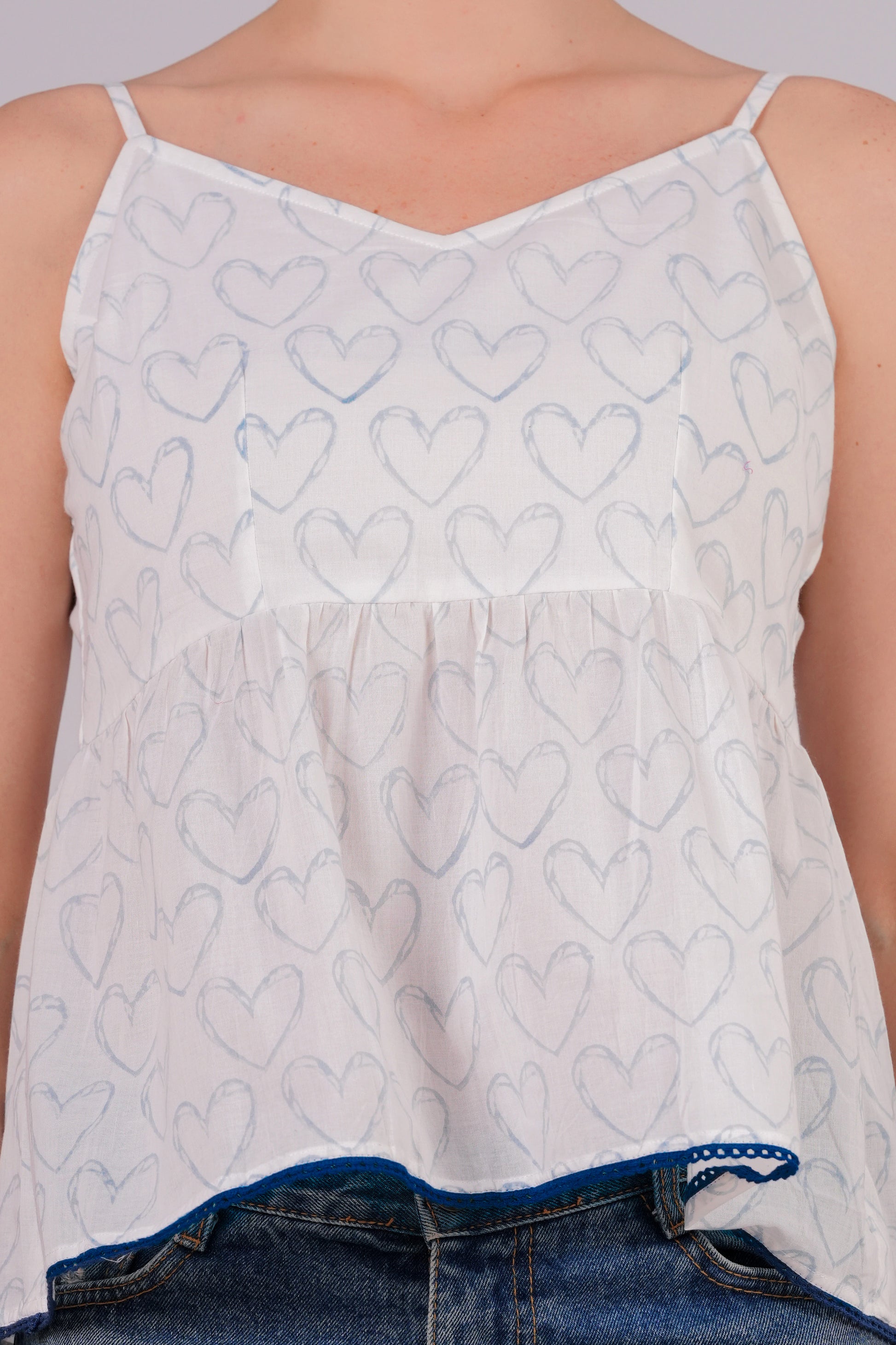 Blue Heart Print Strappy Top | JOVI India