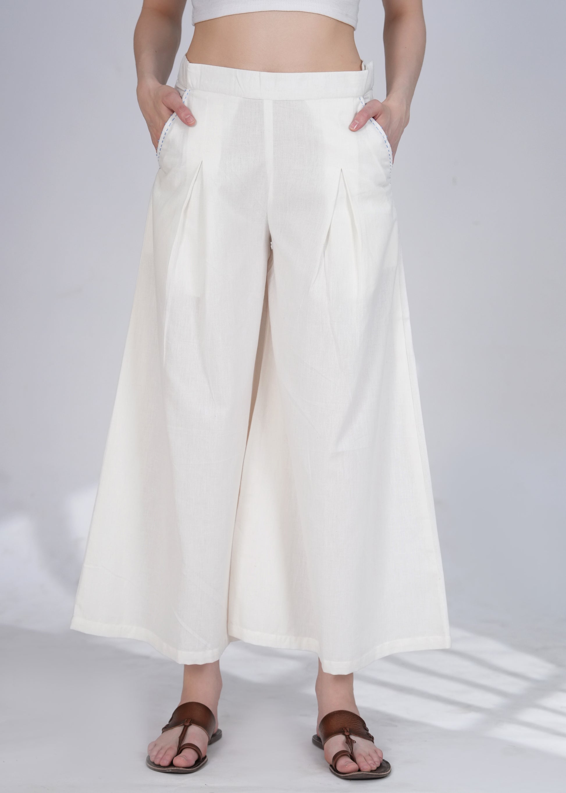 White Pleated Pants - Ready to Ship | JOVI India
