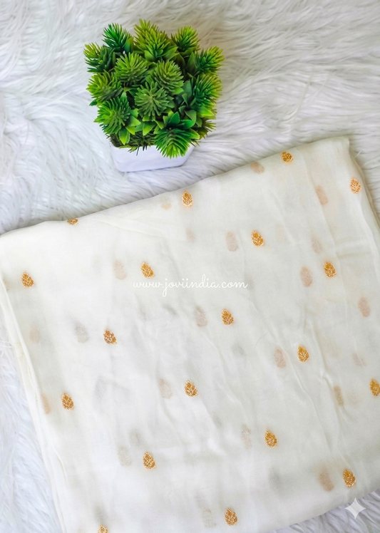 White Zari Loom Muslin Silk Fabric | Jovi India