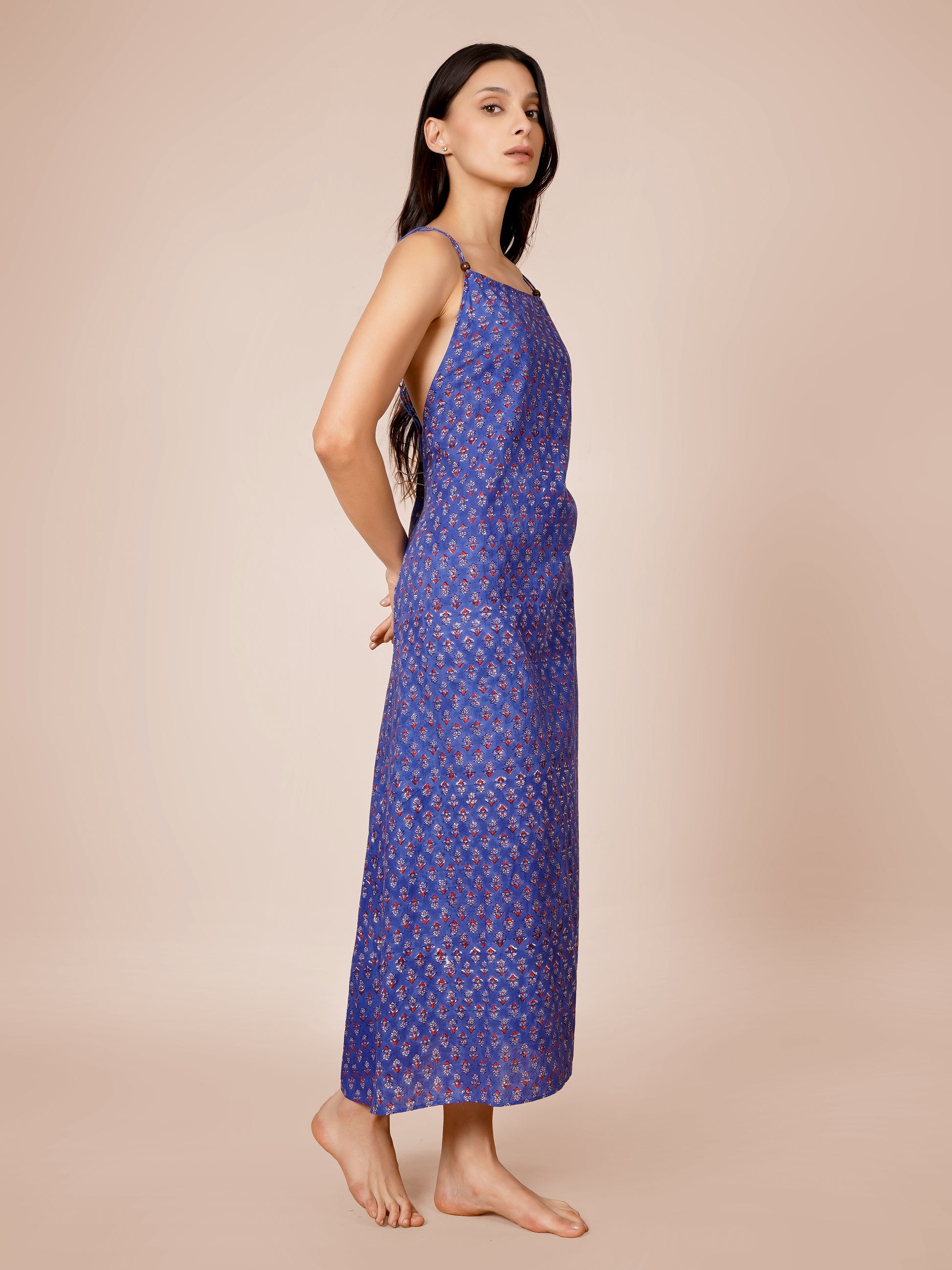 Blue Printed Backless Dress 6XL
