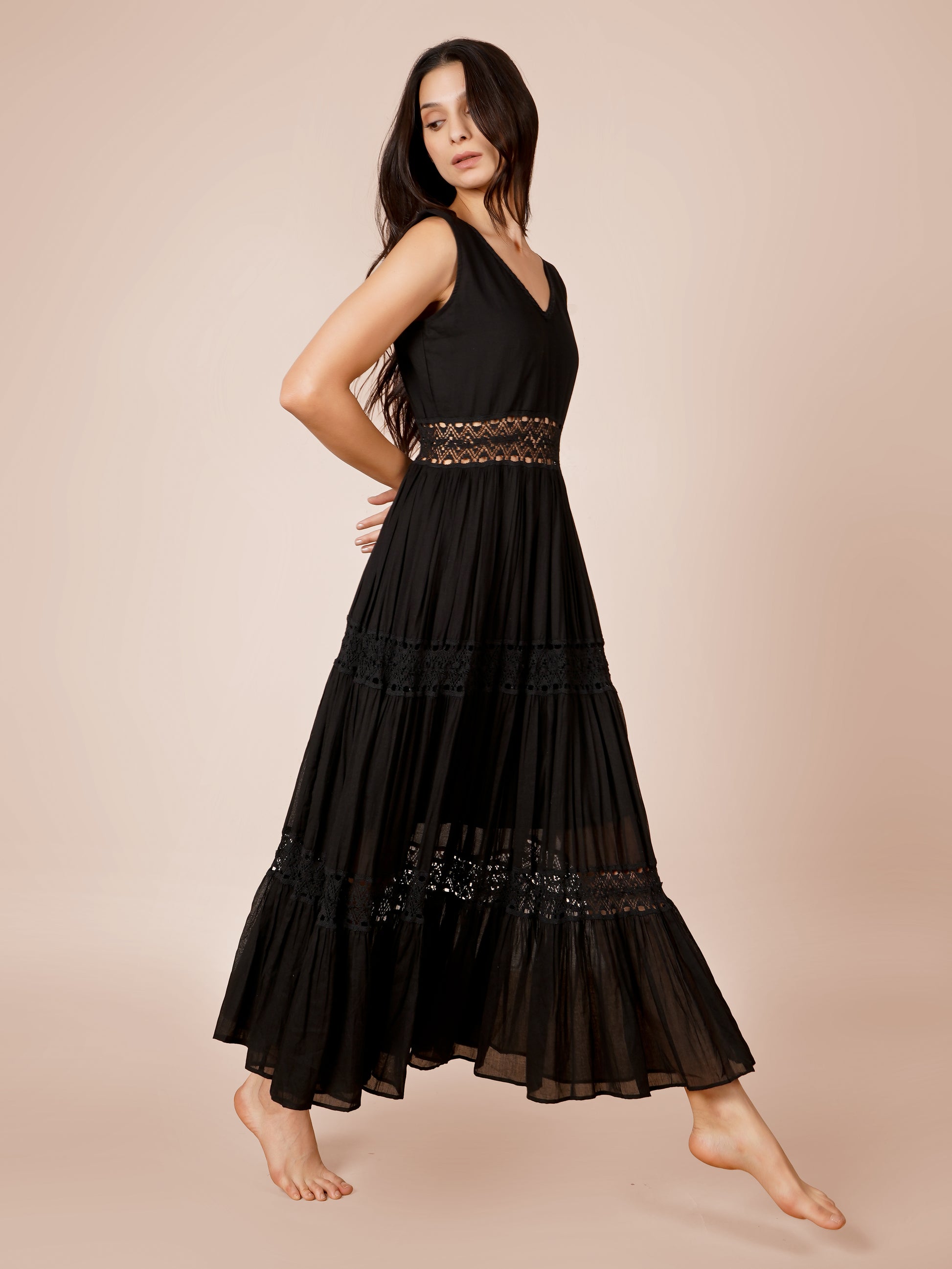 black lace dress india DELLA KNIT DRESS | Women's Full Length Dress In Indian Cotton Lace