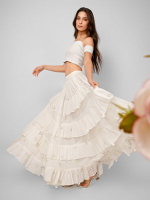 Buy White Ruffle Long Skirt for Women at JOVI Fashion India