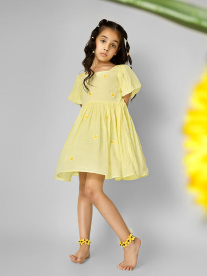 Jiyara Yellow Embroidery Back Dori Dress - Ready to Ship