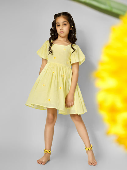 Jiyara Yellow Embroidery Back Dori Dress - Ready to Ship