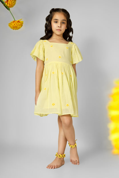 Jiyara Yellow Embroidery Back Dori Dress - Ready to Ship