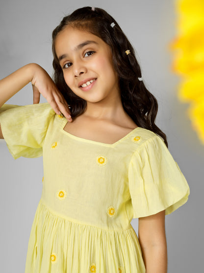 Jiyara Yellow Embroidery Back Dori Dress - Ready to Ship