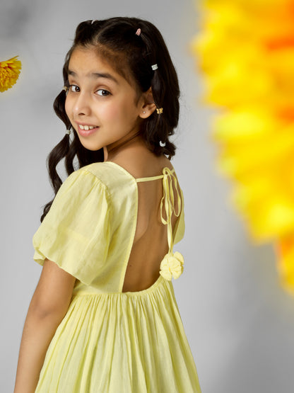 Jiyara Yellow Embroidery Back Dori Dress - Ready to Ship