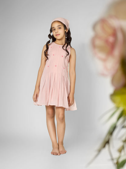 Jiyara Rose Pink Box Pleated Dress