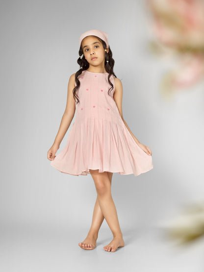 Jiyara Rose Pink Box Pleated Dress