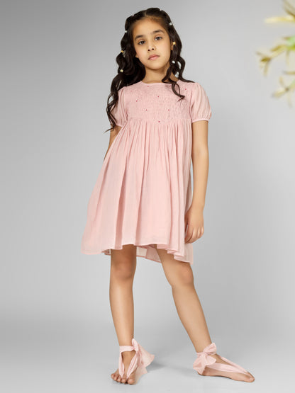 Jiyara - Rose Pink Bobbin Elastic Body Dress