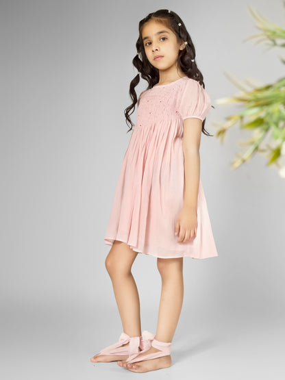 Jiyara - Rose Pink Bobbin Elastic Body Dress