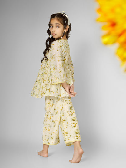 Natural Dyed Floral Co-ord Set with Flared Pants