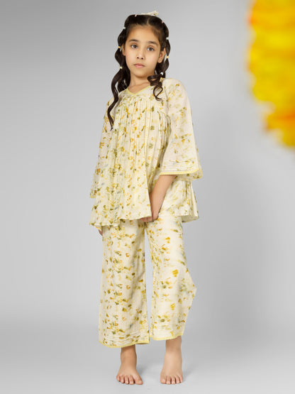 Natural Dyed Floral Co-ord Set with Flared Pants
