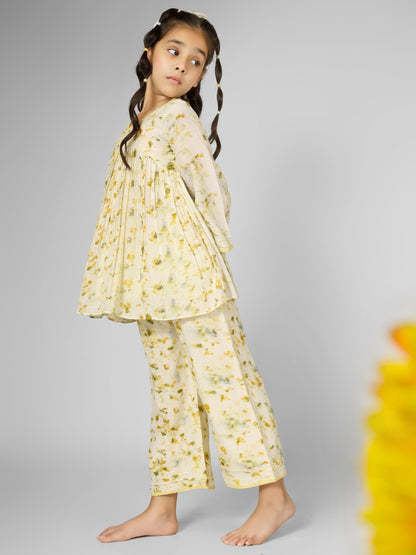 Natural Dyed Floral Co-ord Set with Flared Pants