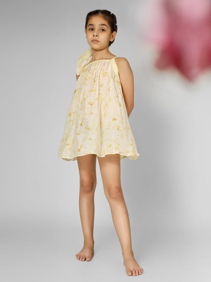 Natural Dyed Floral Print Back Tieable Dress