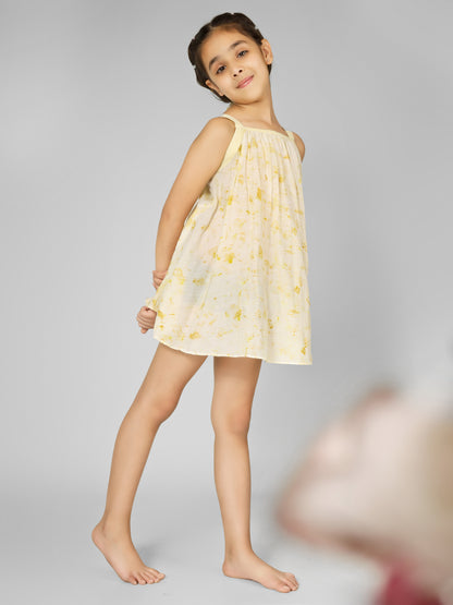 Natural Dyed Floral Print Back Tieable Dress