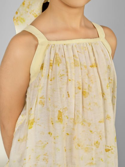 Natural Dyed Floral Print Back Tieable Dress