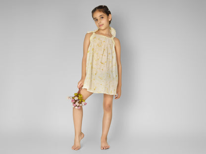 Natural Dyed Floral Print Back Tieable Dress