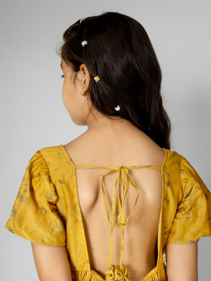 Natural Dyed Mustard Yellow Back Deep Short Dress