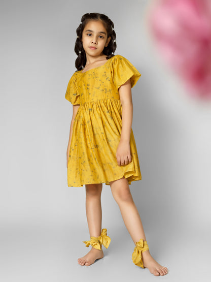 Natural Dyed Mustard Yellow Back Deep Short Dress