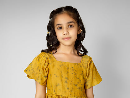 Natural Dyed Mustard Yellow Back Deep Short Dress
