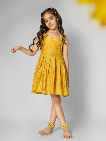 Natural Dyed Mustard Yellow Back Dori Tie Dress